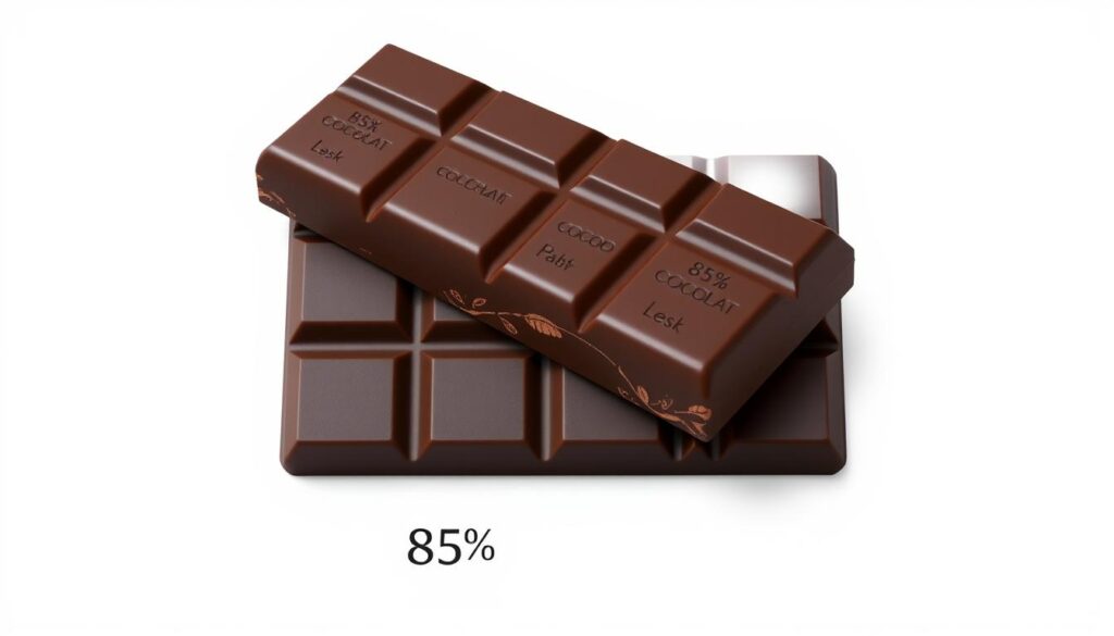 Generar una imagen de una tableta de chocolate negro con 85% de cacao