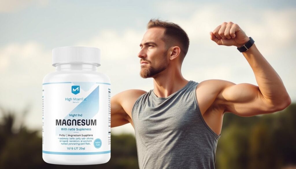 Imagen de un hombre realizando ejercicio al aire libre con un suplemento de magnesio en el fondo Imagen de un hombre realizando ejercicio al aire libre con un suplemento de magnesio en el fondo